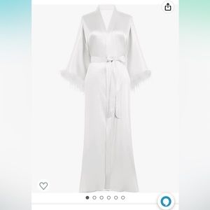 white satin kimono long robe with ostrich feather for bride bridesmaid